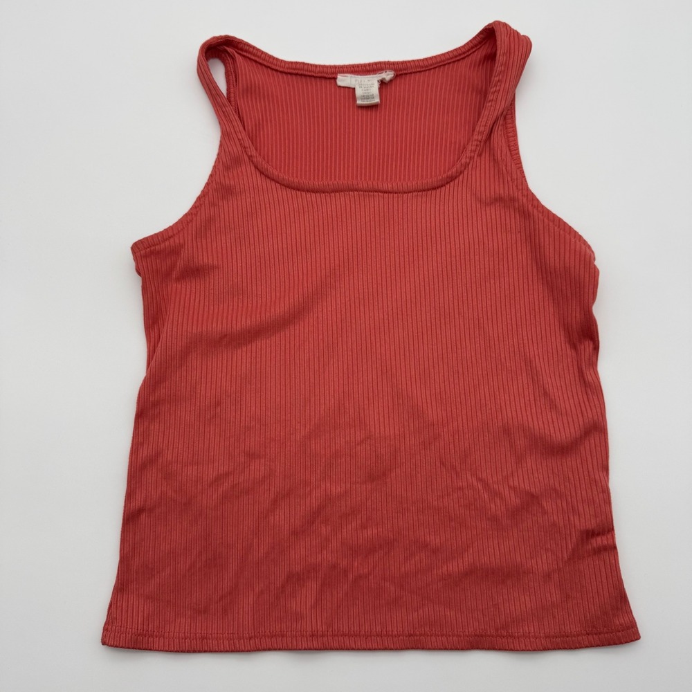 Full Tilt Womens Ribbed Scoop Neck Tank‎ Top Coral Pink Rust Orange Size M